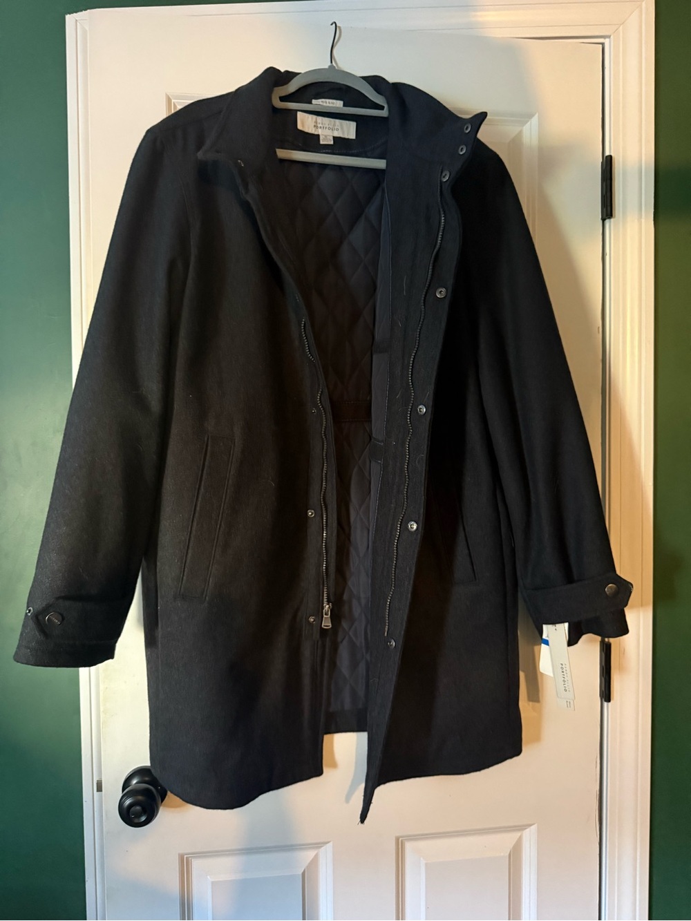 Perry Ellis Black Quilted-Lined Pea Coat